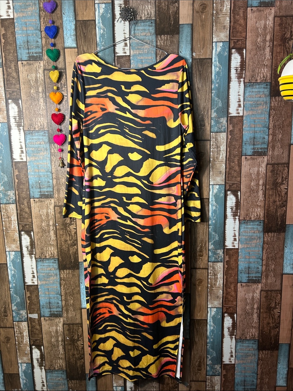 SHEIN Black Maxi Dress with Yellow & Orange Tiger Print